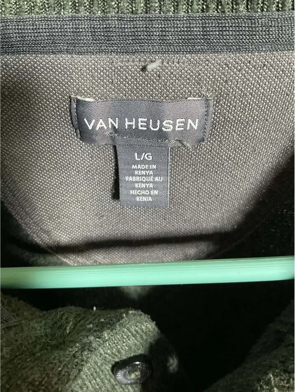 Van Heusen Mock Neck Button Pullover Sweater Mens Size L Olive Green